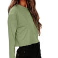 thumbnail image 3 of Women Long Sleeve Crop Tops Loose Crew Neck Drop Shoulder Casual Basic Tees, 3 of 5
