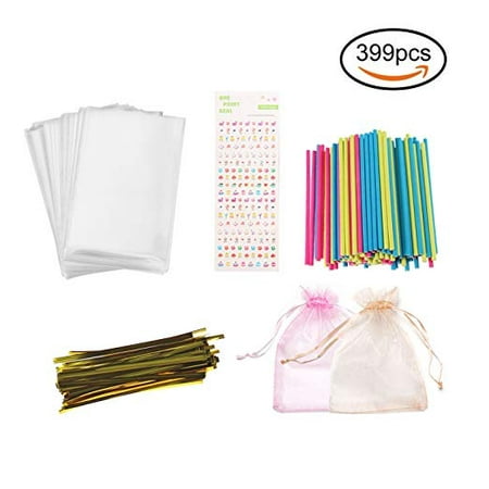 Lollipop Making Kit-399 PCS Lolly Pop Making Accessories including Lollipop Sticks, Parcel Bags, Metallic Wire to Make Your Own Lollipops Candies Chocolates and Cookies for Your