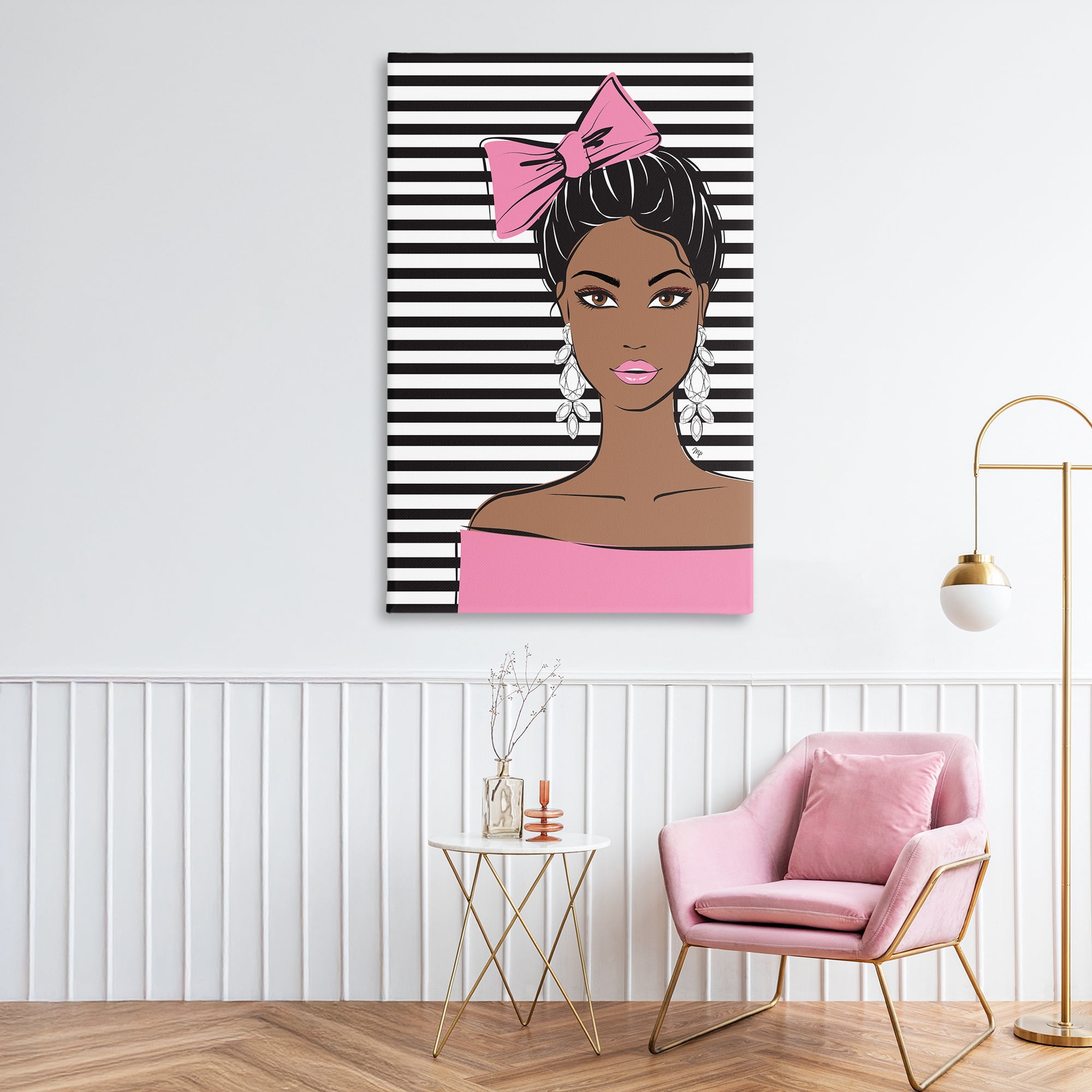 Stupell Industries Girl with Bow & Jewel Earrings Canvas Wall Art, design by Martina Pavlova