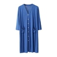thumbnail image 2 of Blmnix Nightgowns for Women Bamboo Nightgowns Button Down Nightgown Nightshirts Sleep Shirts 3/4 Sleeve Blue Below-the-Knee V-Neck Summer Nightgowns for Women, 2 of 6
