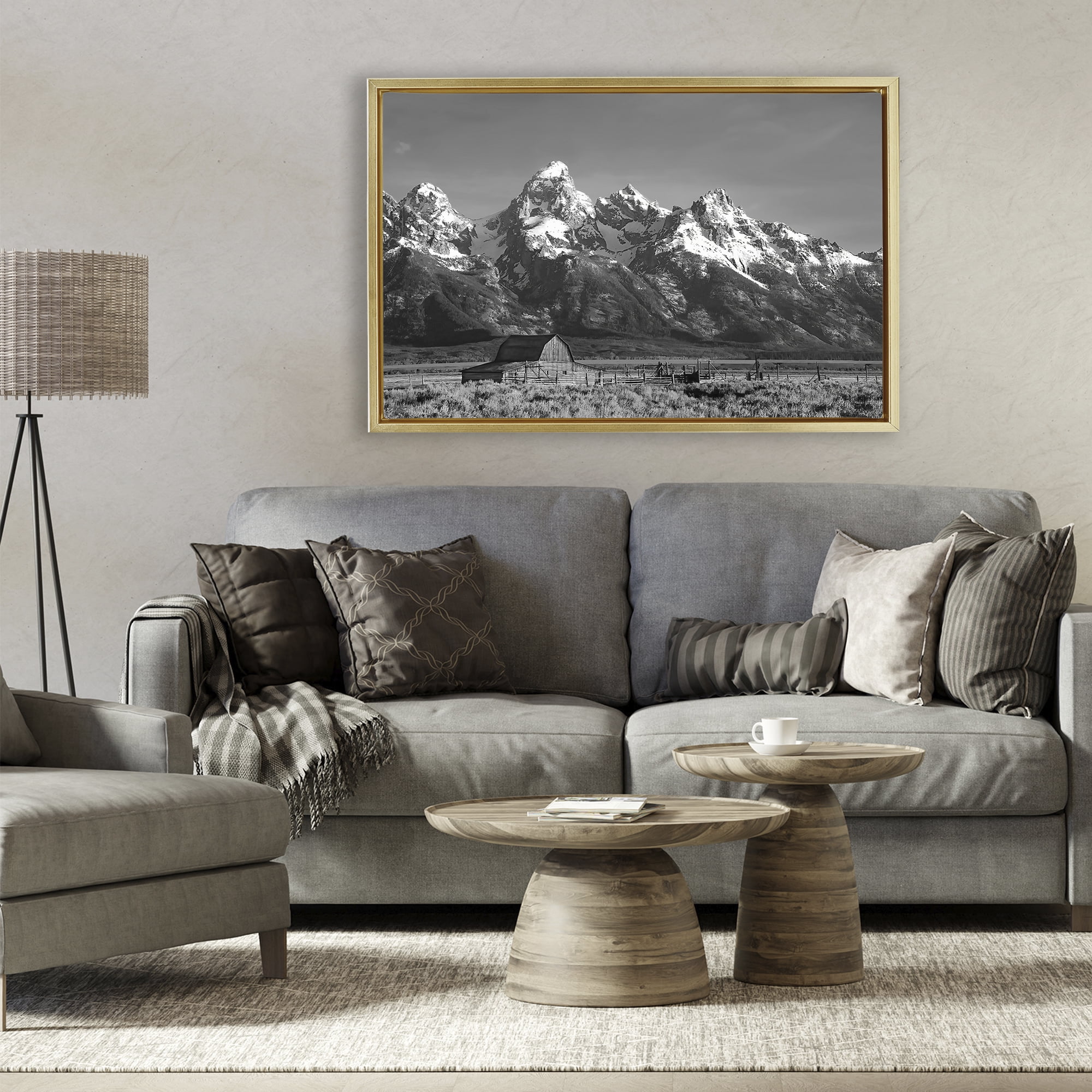 Stupell Industries John Moulton Barn Landscape Gold Framed Floater Canvas Wall Art, design by Steve Toole