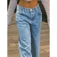 thumbnail image 4 of Women's High - Waisted Wide - Leg Jeans Loose Fit Retro Minimalist Trend Casual Everyday Sexy Straight Pants-Diagonal Pocket Jeans Cotton Denim Classic Button Design Multiple Washes (Blue/Gray) Casua, 4 of 4
