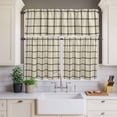 thumbnail image 4 of 3 Piece Kitchen Curtains and Valances Set Linen Buffalo Check Cafe Curtains 36 Inch Length Retro Black Lines Grid Pattern Valance & Tier Curtain for Living Room Bedroom Small Window 54"x18"+27"x36"*2, 4 of 6