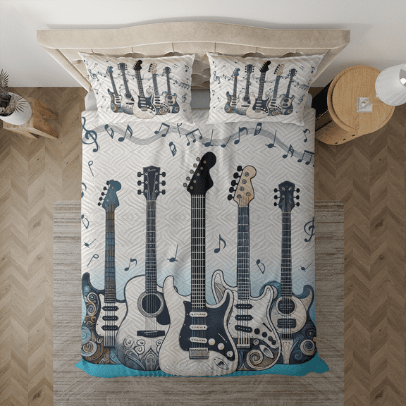 Lotusprinthandmade Elegant Guitar Bedding Set (Made in Vietnam) (60x80), Guitar-Themed Bedding Set, Stylish Guitar Design Bedspread
