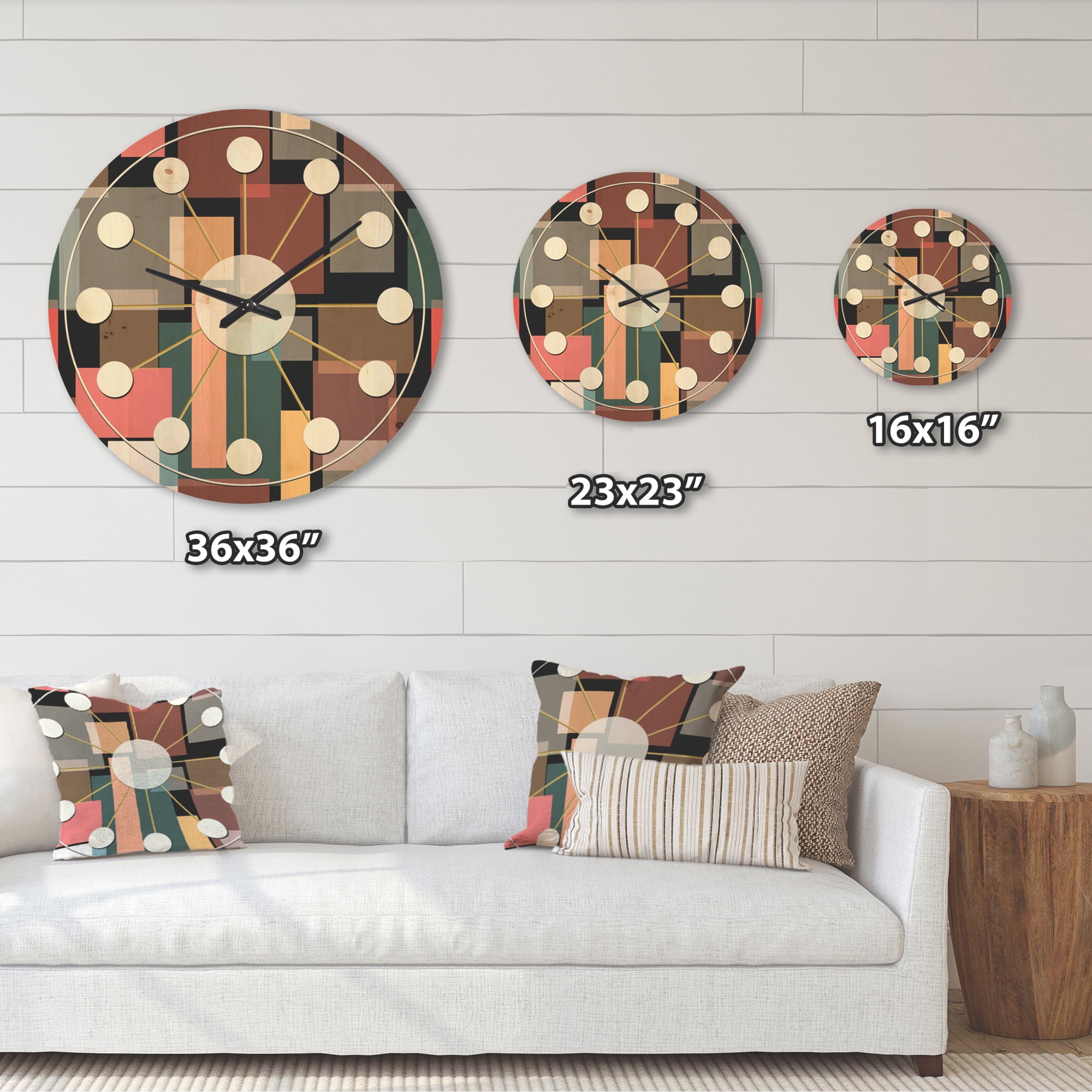 Designart 'Square Retro Design II' Mid-Century Modern Wood Wall Clock