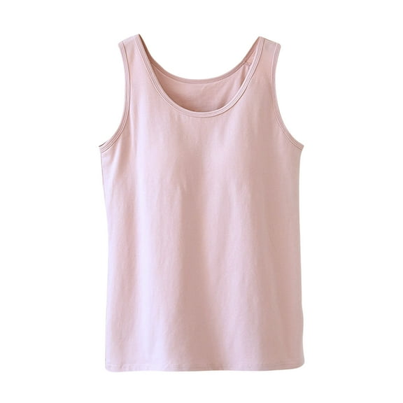 Ohufall Women's Cotton Pajama Tank Tops with Chest Pads Summer Solid Casual Sleeveless Crew Neck Pj Shirt Soft Comfy Home Sleepwear for Women