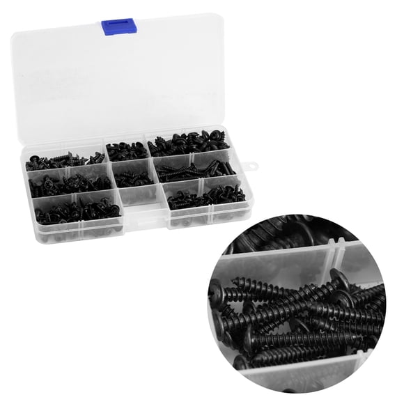WALFRONT 340Pcs Flange Self Tapping Screws Bolt Cross Head Black Assorted Set with Case , Self Tapping Screws, Black Assorted Screws Set