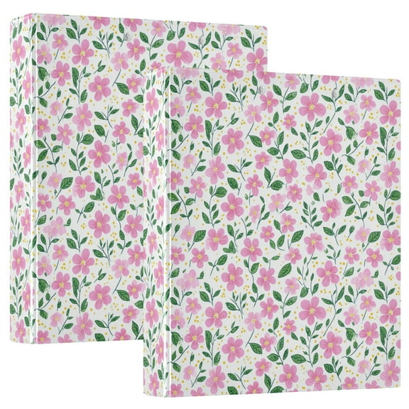 Three Ring Binder Pink and Green Small Flowers 1.5 Inch Round Binder D-Rings for Office Supplies and More