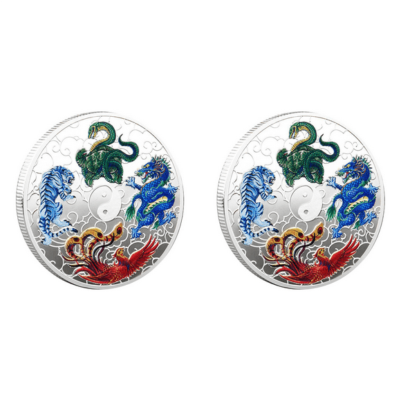 2PCS Ancient Mythical Creatures Lucky Coin Lottery Ticket Scratcher Tool Silver