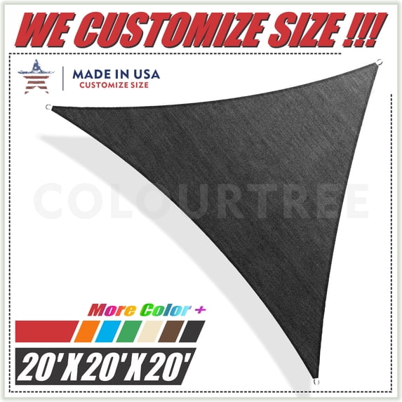 ColourTree 20' x 20' x 20' Black Sun Shade Sail Canopy Triangle - Commercial Standard Heavy Duty - 190 GSM - 3 Years Warranty