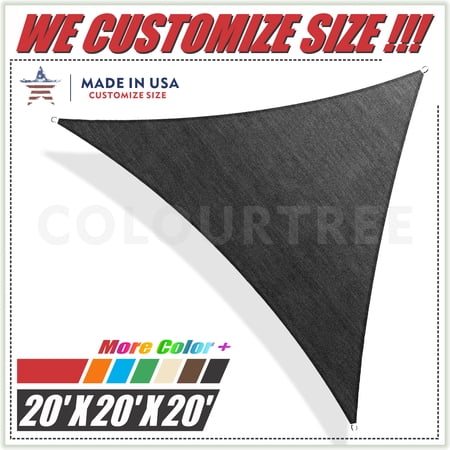 ColourTree 20' x 20' x 20' Black Sun Shade Sail Canopy ?Triangle - Commercial Standard Heavy Duty - 190 GSM - 3 Years Warranty