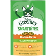 (4 pack) Greenies Feline Smartbites Chicken Flavor Healthy Indoor Cat Treats, 2.1 oz Pack