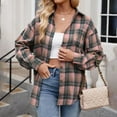 thumbnail image 6 of Back to School Loose Fit Boyfriend Shirts,Women's Autumn Thin Casual Lightweight Flannel Plaid Button Down Shirts Oversized Long Sleeve Shacket Jacket Tops,Woolen Shirt Jacket(Size:2XL), 6 of 9