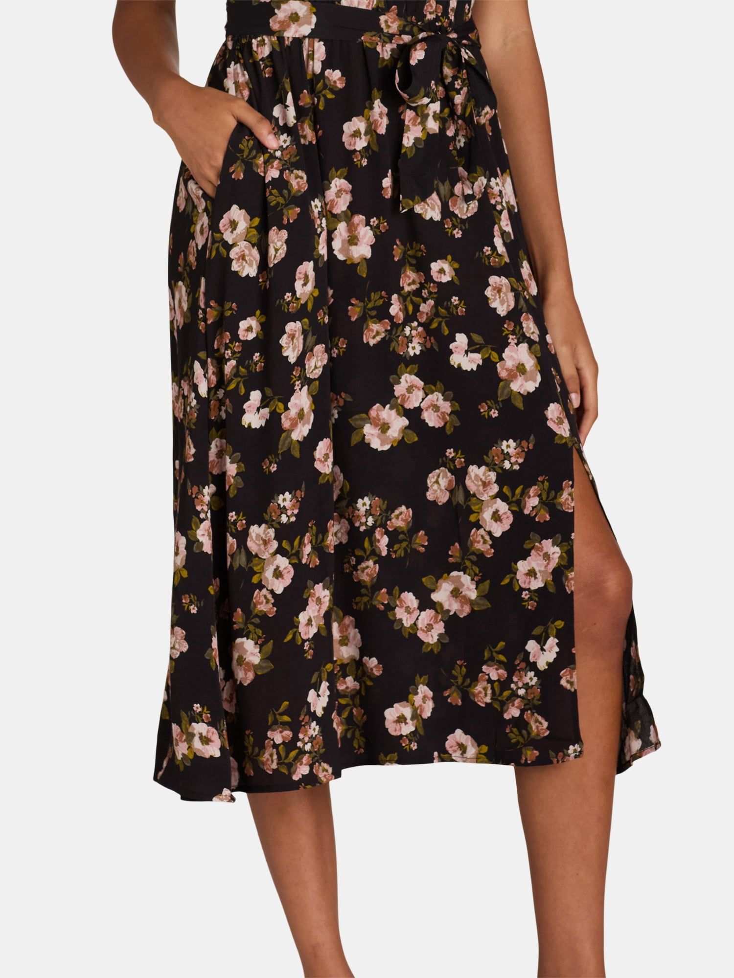 Time and Tru Women's and Women's Plus Ruffle Neck Midi Dress, Sizes XS-4X