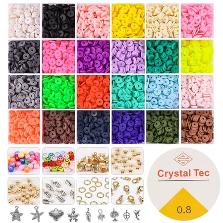 West Bay 24 Colors Clay Beads for Bracelet Making Kit for Girls 8-12, Flat Polymer Heishi Beads Set, Letter Beads for Girls Jewelry Making Crafts