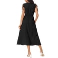 thumbnail image 3 of Unique Bargains Robe Midi Plissée Sans Manches Décontractée Taille Haute Col en V Noir TG, 3 of 5