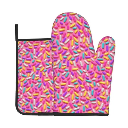 

KLL Colorful Donuts 1 Pattern Oven Mitts and Pot Holders 2pcs Sets for Kitchen Oven Mitt Heat Resistant 536°F Oven Gloves for Kitchen Cooking and Baking