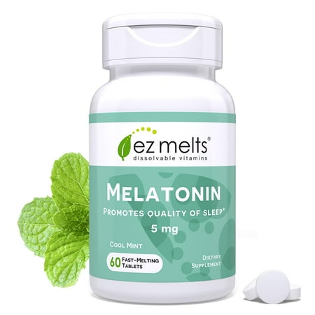 EZ Melts Dissolvable Melatonin, 5 mg, Sugar-Free, 2-Month Supply, Cool Mint-Flavored - 1 Pack