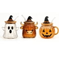 thumbnail image 2 of Halloween Themed Glass Tumbler With Lid, Large Capacity Clear Cup with Cow Ghost and Pumpkin Pattern, Safe Reusable Drinking Glass for Kitchen Home Office Daily Beverage Use, 2 of 5
