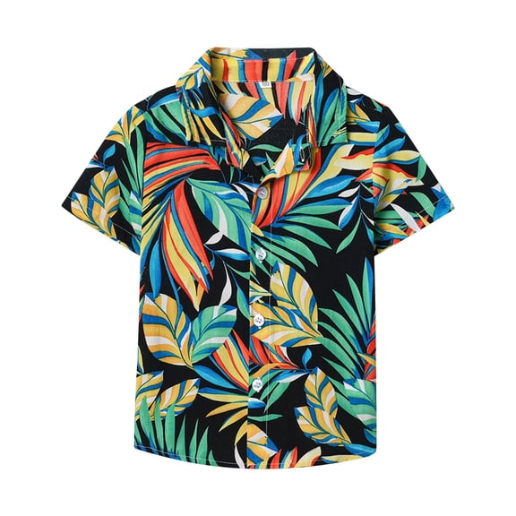 Coerni Toddler Boys Kids Hawaiian Shirt Short Sleeve Button Down Shirts Tropical Lapel Summer Beach Top Baby Casual Clothes