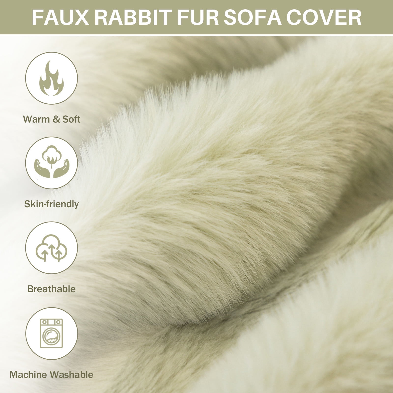 WOOW DEPOT Warm Faux Rabbit Fur Sofa Cover Machine Washable, Thick Throw Blanket L Shape Slipcover for 2 - 3 Cushion Couch, Green 71"x118"