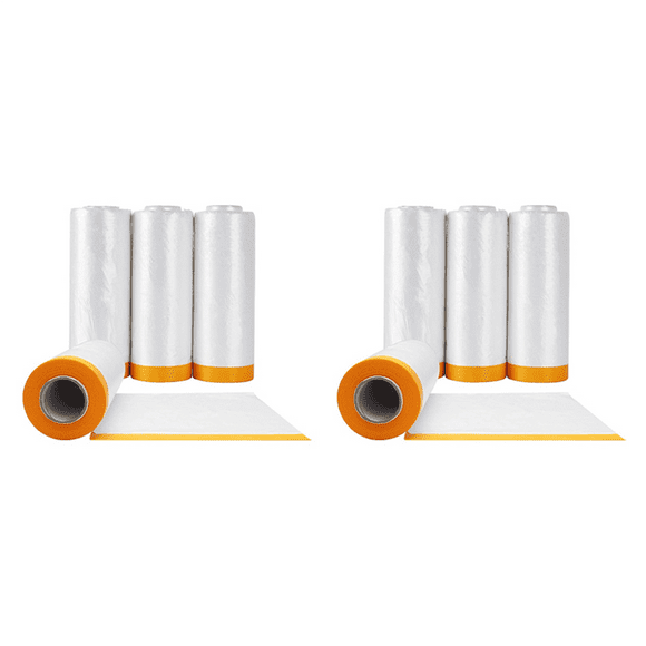 8 Clear Plastic Sheeting 4.9X 65.5 Ft Pre-Taped Masking Film Drop Cloths for Painting Automotive Painting Covering,8 Rolls x Plastic Sheeting,transparent & yellow