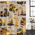 thumbnail image 2 of Construction Truck Shower Curtain, Waterproof Shower Curtains for Bathroom, Cartoon Grips and Bulldozers Beige Washable Fabric Bathtub Curtain Set Bath Decor with 12 Hooks Standard 72"x72", 2 of 8