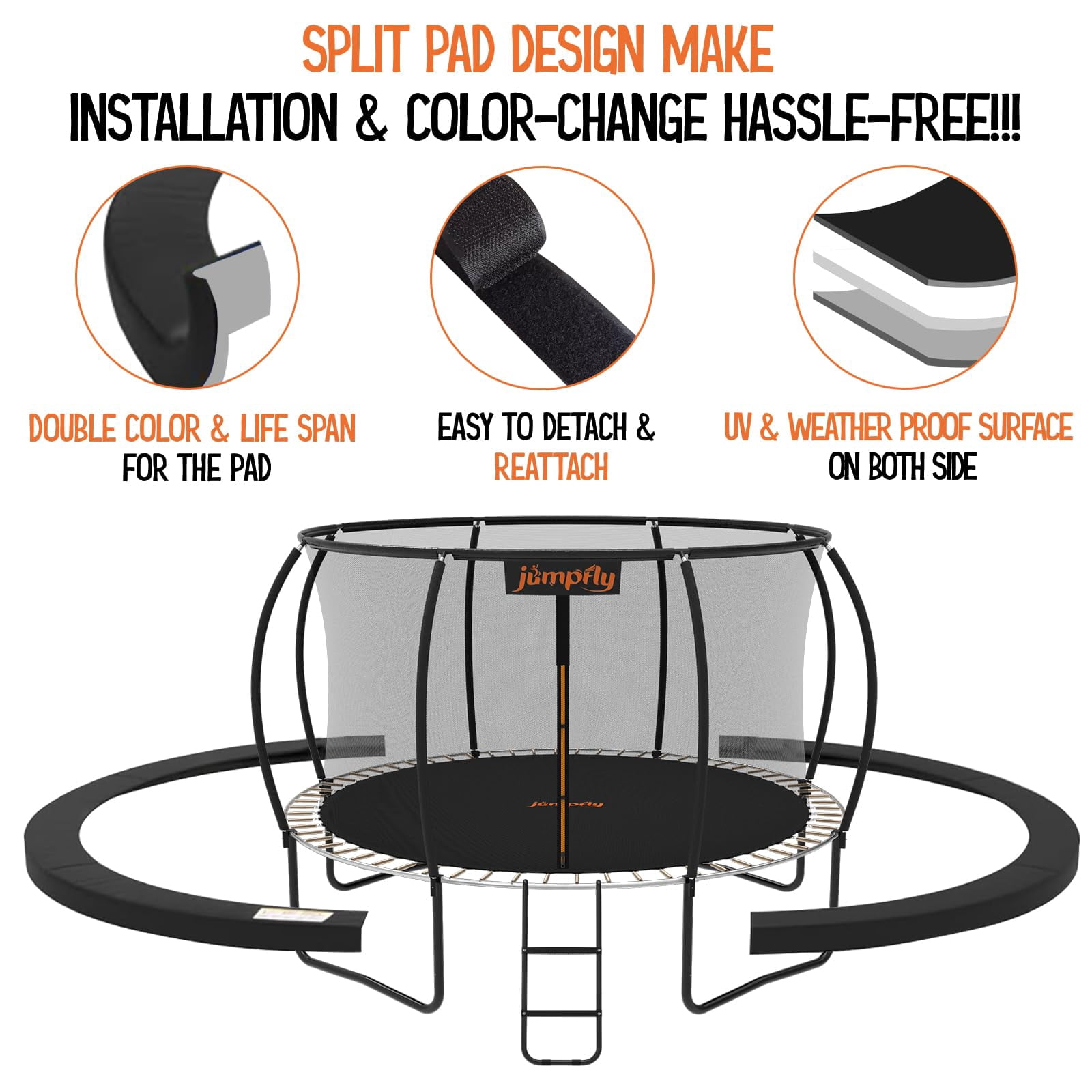 Jumpfly Trampoline 10FT for Kids and Adults with Basketball Hoop,Safety Enclosure Net, Anti-Rust,Black