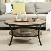 O&K Furniture Industrial Round Coffee Table with Open Storage, Vintage Brown