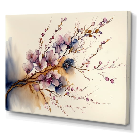 Designart Pink And Plum Cherry Blossom Branch III Canvas Wall Art