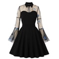 thumbnail image 2 of EGNMCR Robes de Soirée pour Femmes, Robes Formelles pour Femmes, Robes de Cocktail pour Femmes Mode pour Femmes Manches Évasées Col Rabattu Bouton Maille Uni Broderie Robe de Cocktail de Fête Robe Femme, 2 of 8