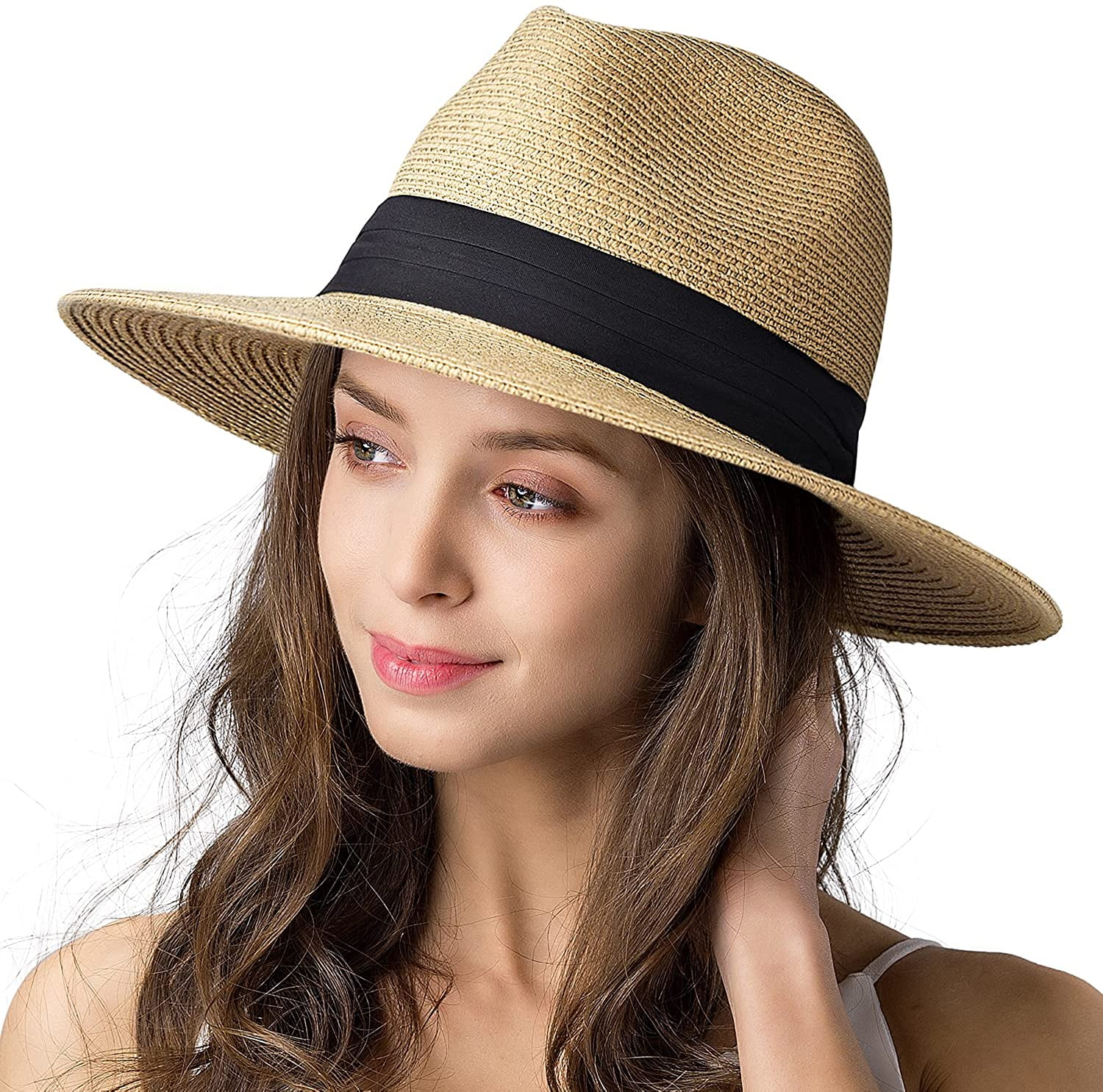 Womens Mens Wide Brim Straw Panama Hat 