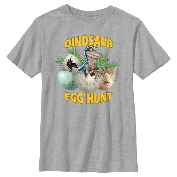 Boy's Jurassic World Easter Velociraptor Dinosaur Egg Hunt  Graphic Tee Athletic Heather X Large