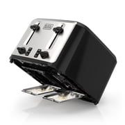 BLACK+DECKER Black/Silver 4‑Slice Toaster with Extra‑Wide Slots, 7 Adjustable Shade Settings, High‑Lift Lever & Drop‑Down Crumb Tray