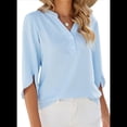 thumbnail image 3 of Blusa Informal de para Mujer, con Mangas 1/2 con Volantes, Cuello en V, Corte Holgado, Color Azul , Talla XL, 3 of 6