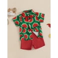 thumbnail image 5 of Qmyliery Toddler Baby Boy Summer Outfits Watermelon Pattern Button Down Turn Down Collar Short Sleeve Shirt with Shorts 2 Pcs Set 6 12 18 24 Months 3 4 Years, 5 of 9