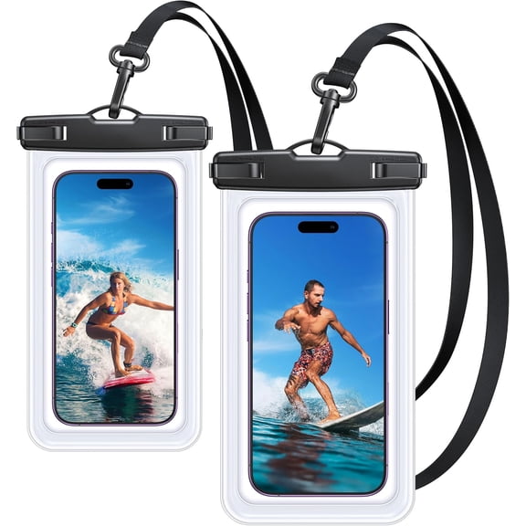 2 Pack Coolpow Waterproof Phone Pouch【Easy Lock & Heavy Duty】IPX8 Water Proof Cell Phone Dry Bag for Beach Vacation Waterproof Phone Case With Lanyard Protector for iPhone17 Samsung All 4-7" Phone