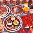 thumbnail image 6 of 162PCS Christmas Party Supplies Merry Christmas Dinnerware Set Serves 20, Merry Christmas Banner Tablecloth Gingerbread Man Plates with Napkins Cups Knives Forks Spoons for Xmas Party Decorations, 6 of 7