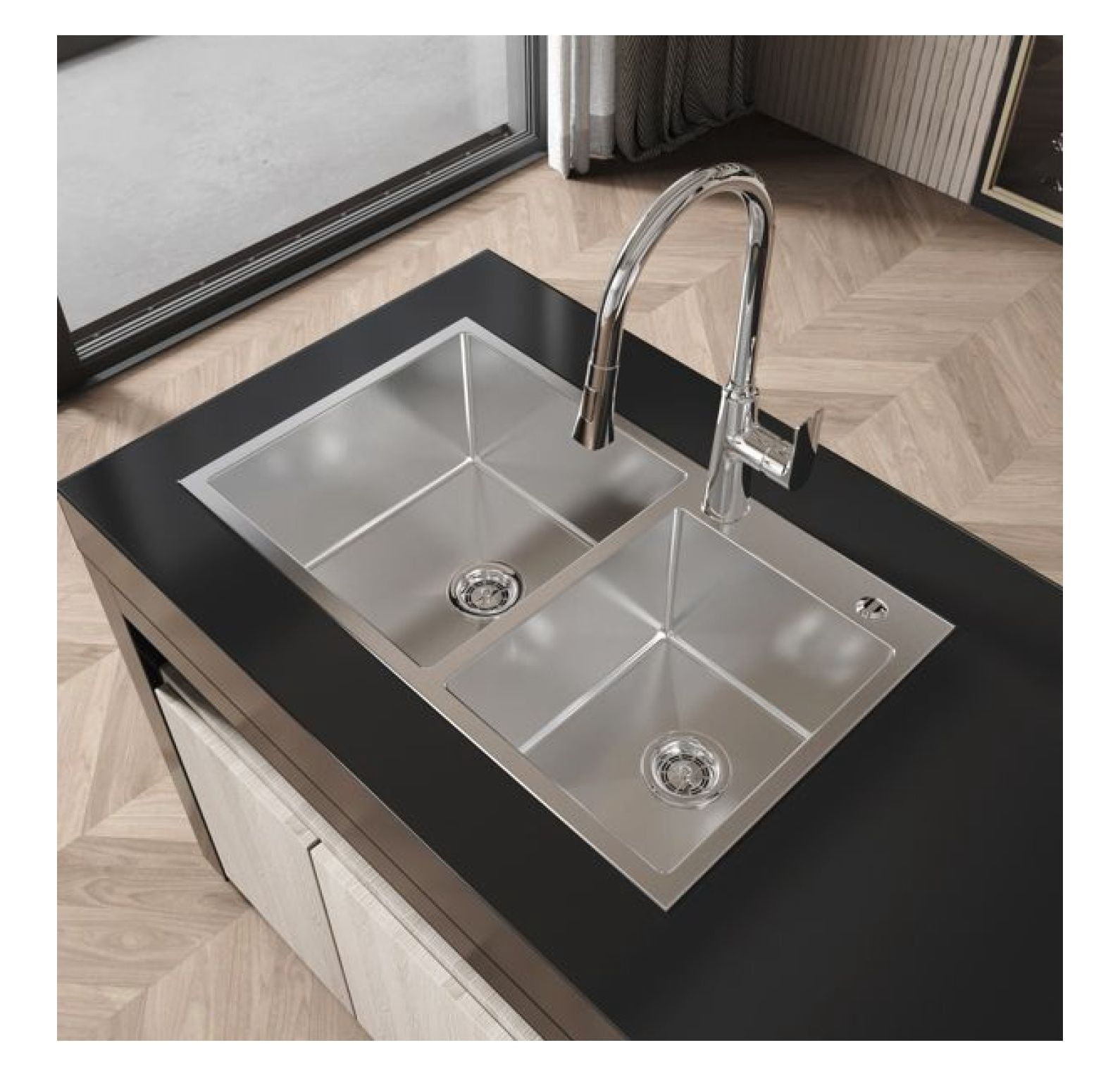 Stainless Steel Kitchen Sink 32x19x10 Inch - Double Bowl Drop-in Sink with Sound Dampening, S304 Nano Gray Finish, Dishwasher Safe, Durable Household Sink