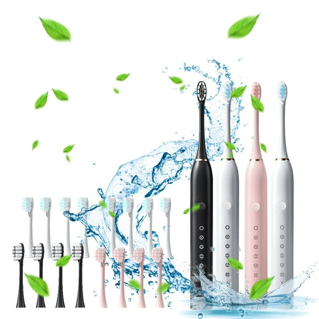 Cepillo de dientes eléctrico recargable USB de 6 velocidades - Pack para pareja con 8 cabezas de cepillo - IPX7 impermeable - 6 modos y temporizador de 2 minutos - Vibración magnética sónica