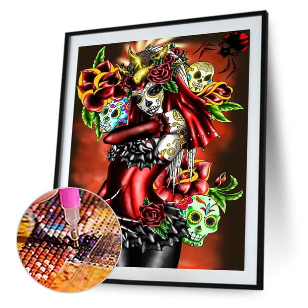 Cuadros Decorativos 5D DIY Diamond Painting Kits Full Round Drill Skull Girl Mosaico Imagen Arte de la pared Tmvgtek embutido en tela