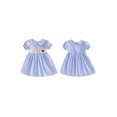 thumbnail image 2 of BemeyourBBs Toddler Baby Girl Back To School Dress Kids Kindergarten Outfits Little Baby Girl Summer Smocked Dress Gingham Plaid Apple Embroidered Short Sleeve Casual A-line Dresses, 2 of 9