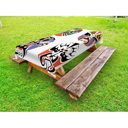 

Kabuki Mask Outdoor Tablecloth Traditional Chinese Cultural Opera Mask Set Collection Asian Tribal Art Theme Decorative Washable Fabric Picnic Tablecloth 58 X 120 Inches Multicolor by Ambesonne