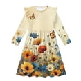 thumbnail image 4 of FKELYI Colorgul Flower Print Girls Crew Neck Dress A-Line Tiered Swing Dress Ruffle Long Sleeve Fall Sundress Midi Playwear for Party Birthday, 7-8 Y, 4 of 6