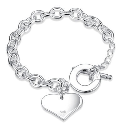 Womens Heart Bracelet Silver Plated Copper Jewelry Korean Fashion Electroplated Finish Heart Shaped Bracelet For Women