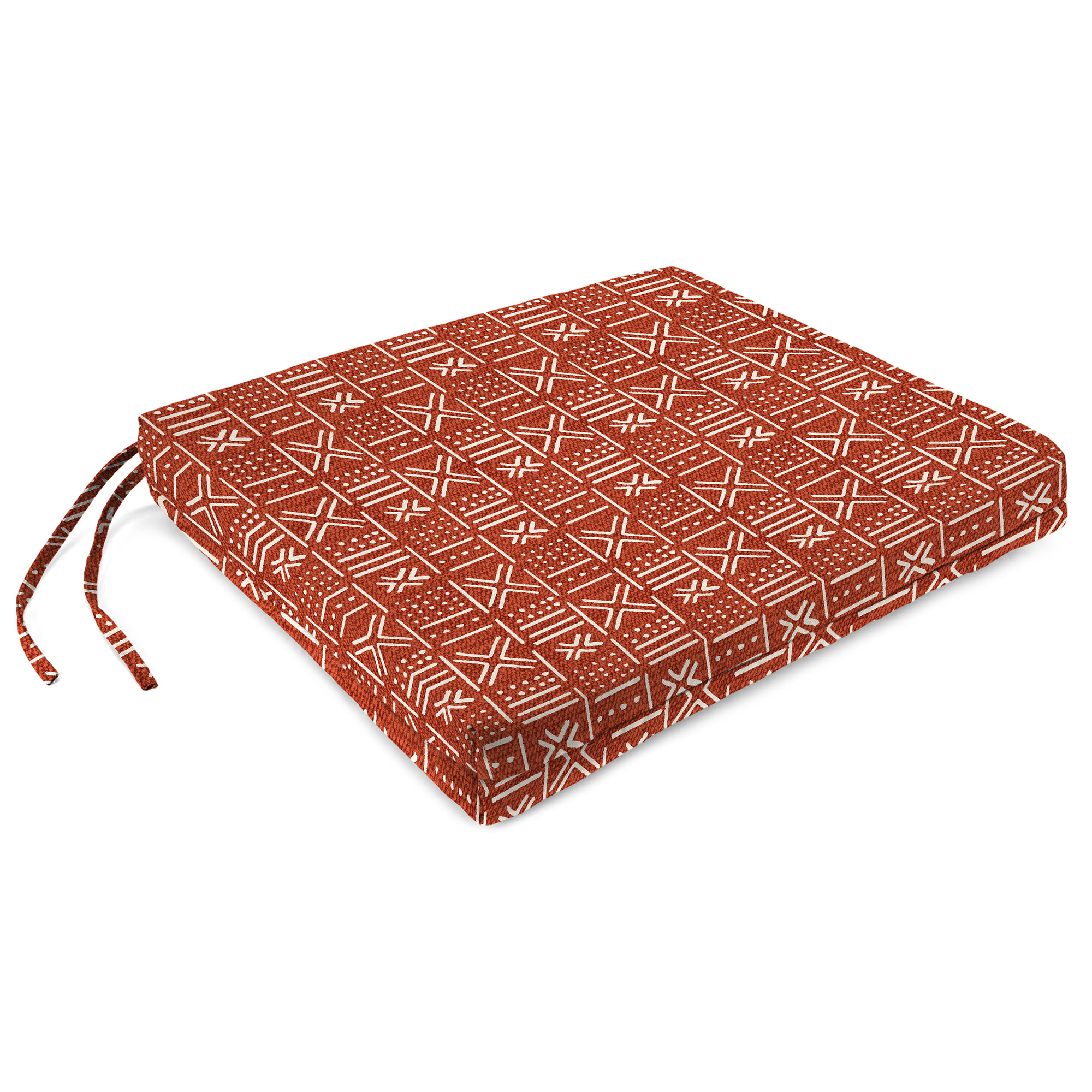 Jordan Manufacturing 17" x 19" Brevard Mesa Rust Geometric Rectangular Outdoor Chair Pad Seat Cushion with Ties (2 Pack)