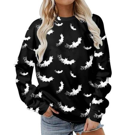 

YFPWM Women Sweatshirts Queen Top Mesh Tops Corset Top Fringe Top Flowy Tops Basic Tops Scrub Tops Summer TopsClassic Halloween Print Crewneck Long Sleeve Tops