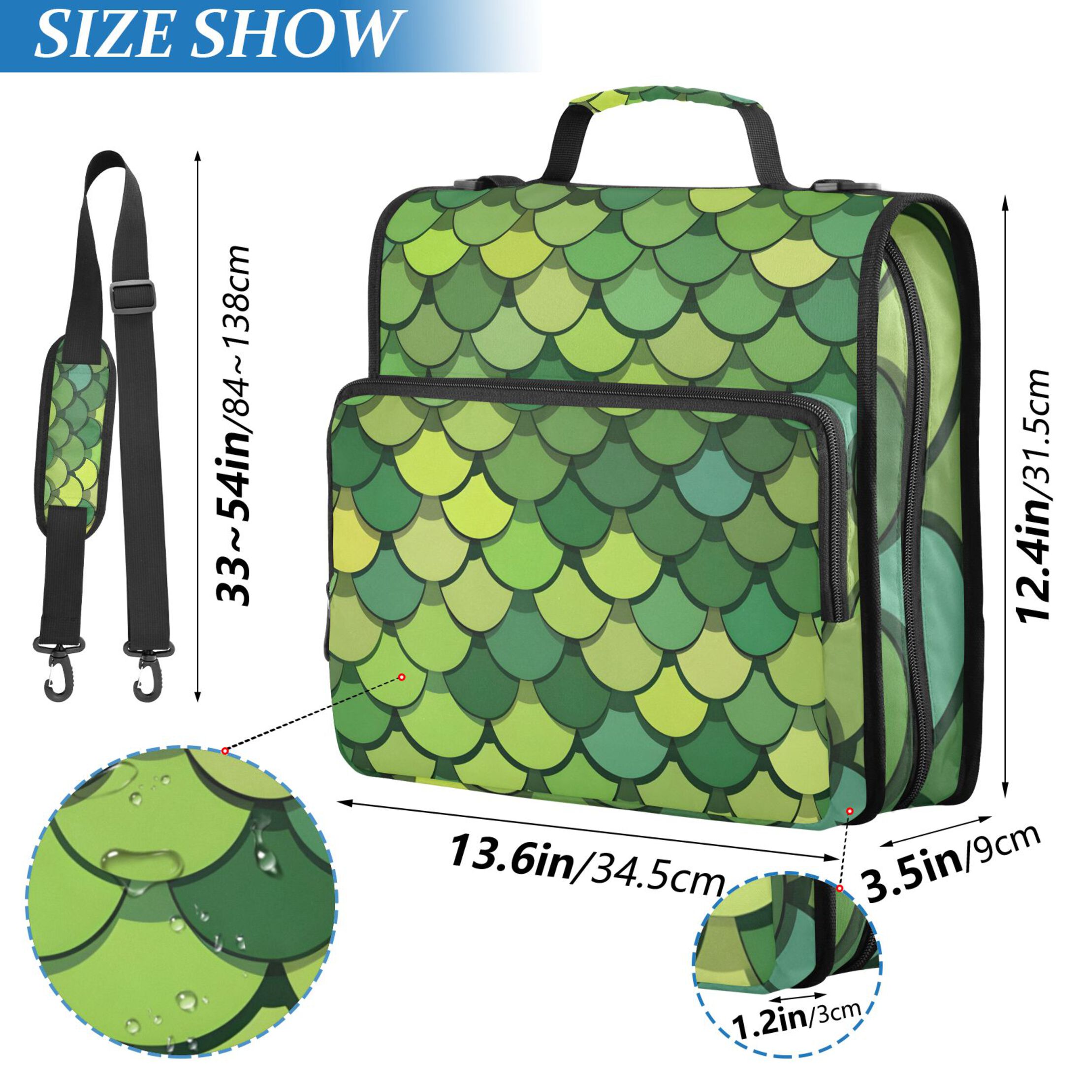 ALAZA Zipper Binder Green Scales 3 Ring Trapper Keeper File Folder Organizer Bag