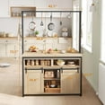 thumbnail image 4 of EDTara Kitchen Island Table with Sliding Barn Door Storage, Coffee Bar, Multi Functional Bakers Rack with Hooks, Adjustable Shelves for Kitchen, Dining, Living Room, 4 of 7