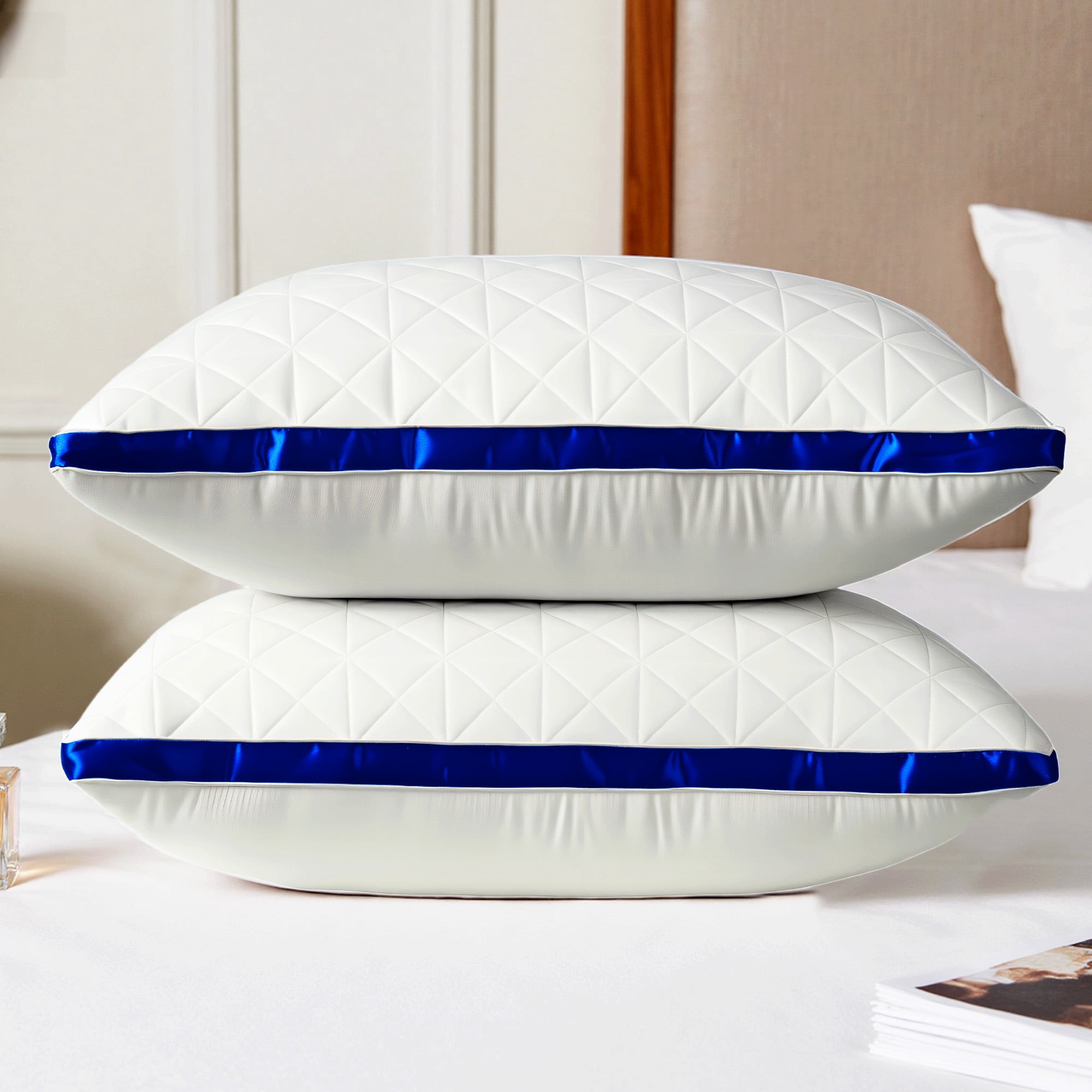 Pillows Set of 2, Soft Bed Pillows Standard, Gusseted Quilted Hotel Pillows for Side, Back or Stomach Sleepers